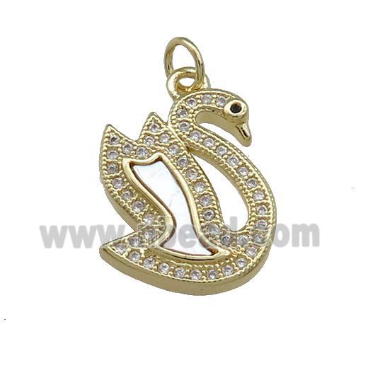 Copper Swan Pendant Pave Shell Zircon 18K Gold Plated