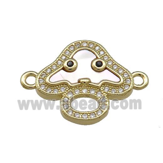 Copper Mushroom Charms Connector Pave Shell Zircon 18K Gold Plated