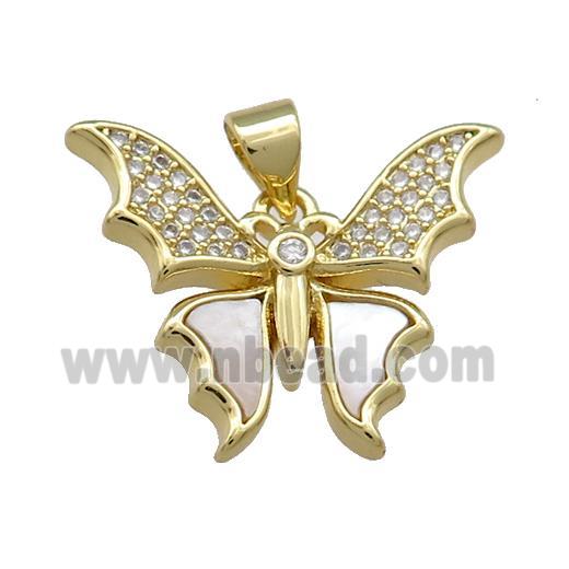 Copper Butterfly Pendant Pave Shell Zircon 18K Gold Plated