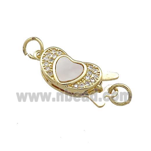 Copper Slider Clasp Pave Shell Zircon Heart 18K Gold Plated