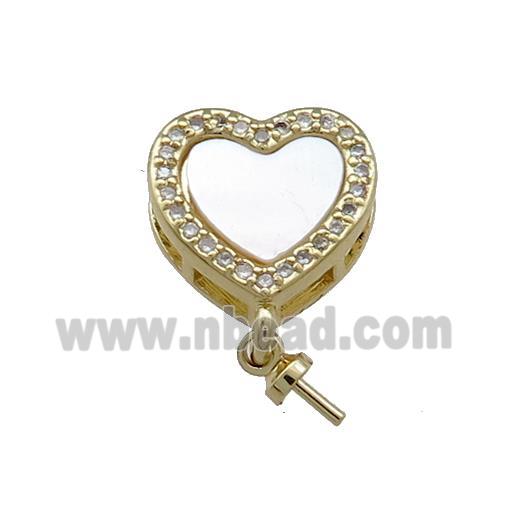 Copper Heart Pendant Pave Shell Zircon Bail 18K Gold Plated