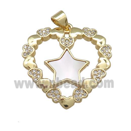 Copper Heart Pendant Pave Shell Zircon Star 18K Gold Plated
