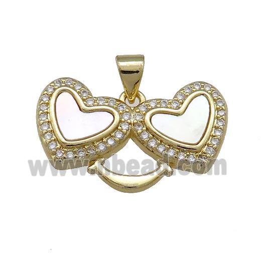 Copper Heart Pendant Pave Shell Zircon Double 18K Gold Plated