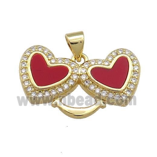 Copper Heart Pendant Pave Red Shell Zircon Double 18K Gold Plated