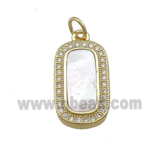 Copper Rectangle Pendant Pave Shell Zircon 18K Gold Plated