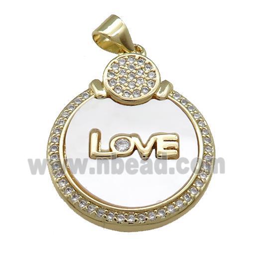 Copper Circle Pendant Pave Shell Zircon LOVE 18K Gold Plated