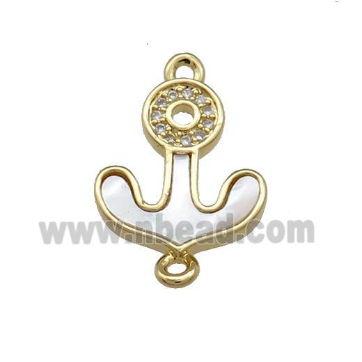 Copper Anchor Connector Pave Shell Zircon 18K Gold Plated