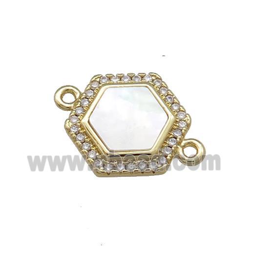 Copper Hexagon Connector Pave Shell Zircon 18K Gold Plated