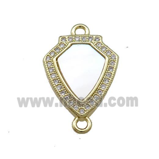Copper Shield Connector Pave Shell Zircon 18K Gold Plated