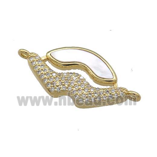 Copper Lips Connector Pave Shell Zircon 18K Gold Plated