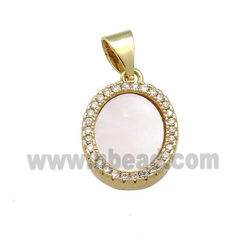 Copper Oval Pendant Pave Shell Zircon 18K Gold Plated