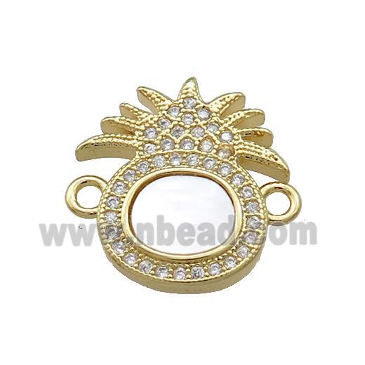 Copper Pineapple Connector Pave Shell Zircon 18K Gold Plated