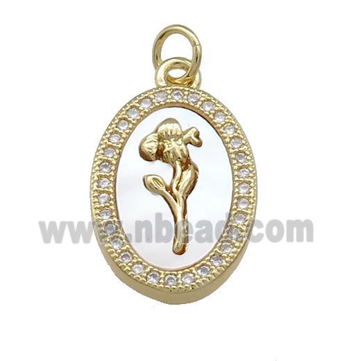 Copper Flower Pendant Pave Shell Zircon Oval 18K Gold Plated