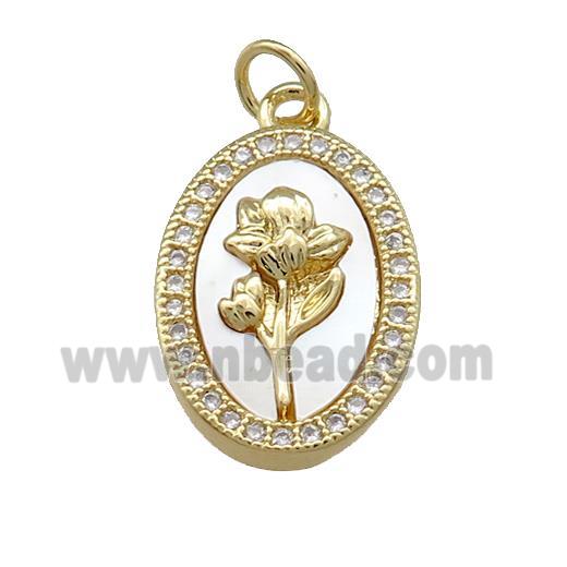 Copper Flower Pendant Pave Shell Zircon Oval 18K Gold Plated
