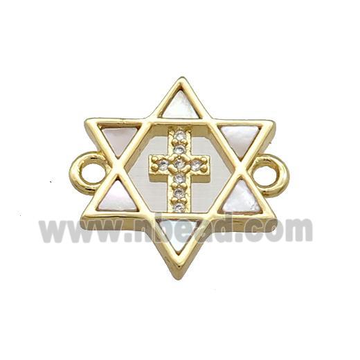 David Star Copper Connector Pave Shell Zircon Cross 18K Gold Plated