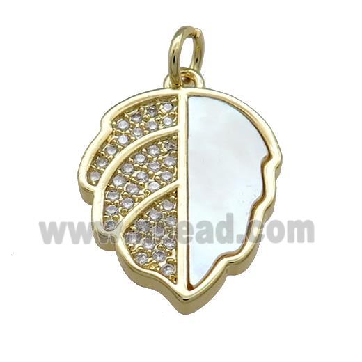 Copper Leaf Pendant Pave Shell Zircon 18K Gold Plated