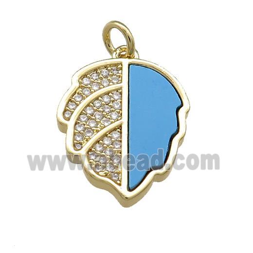 Copper Leaf Pendant Pave Blue Shell Zircon 18K Gold Plated