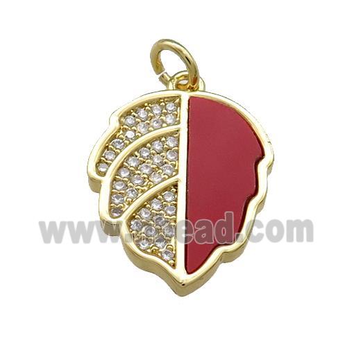 Copper Leaf Pendant Pave Red Shell Zircon 18K Gold Plated