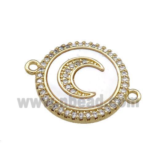 Copper Moon Pendant Pave Shell Zircon Circle 18K Gold Plated