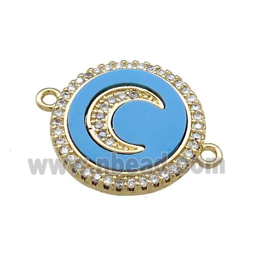 Copper Moon Pendant Pave Blue Shell Zircon Circle 18K Gold Plated