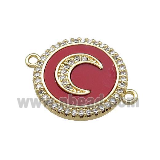 Copper Moon Pendant Pave Red Shell Zircon Circle 18K Gold Plated
