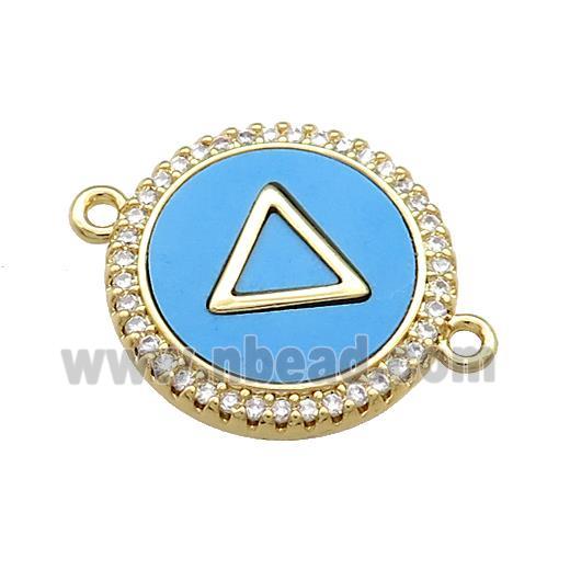 Copper Triangle Pendant Pave Blue Shell Zircon Circle 18K Gold Plated