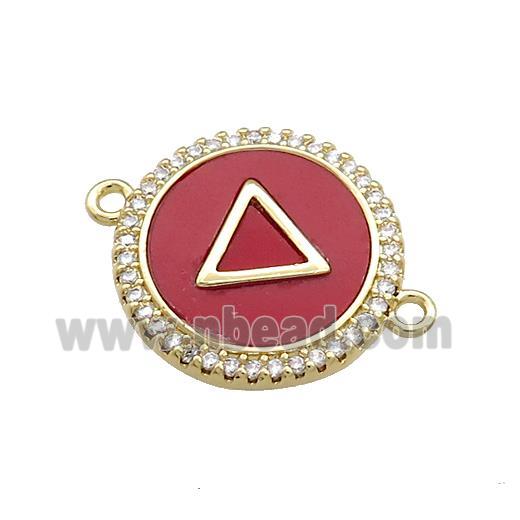 Copper Triangle Pendant Pave Red Shell Zircon Circle 18K Gold Plated