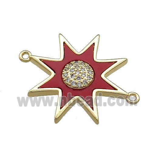 Copper Star Connector Pave Red Shell Zircon 18K Gold Plated
