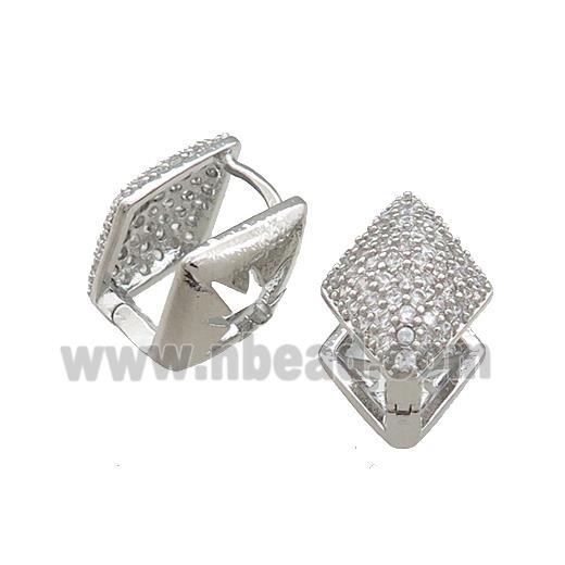Copper Latchback Earrings Pave Zircon Rhombic Platinum Plated