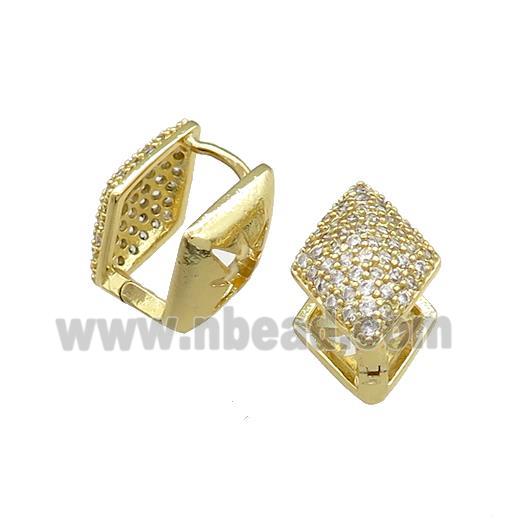 Copper Latchback Earrings Pave Zircon Rhombic Gold Plated
