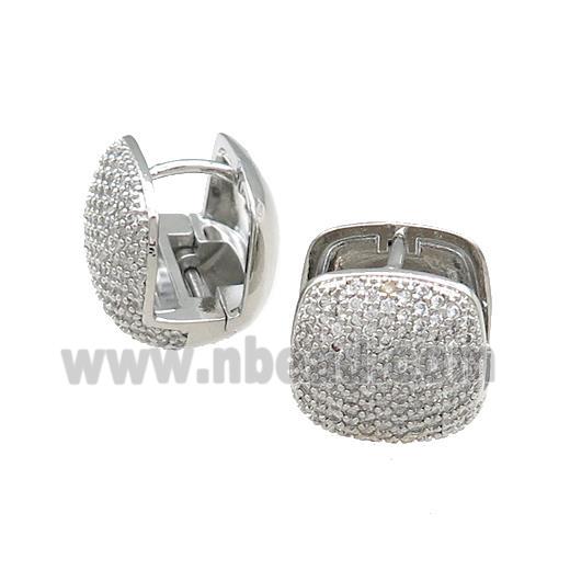 Copper Latchback Earrings Pave Zircon Square Platinum Plated