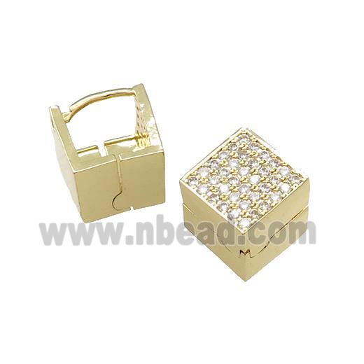 Copper Latchback Earrings Pave Zircon Cube Gold Plated