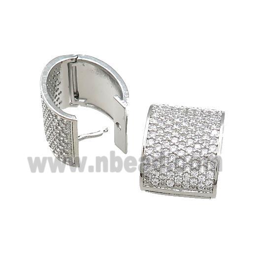 Copper Latchback Earrings Pave Zircon Rectangle Platinum Plated