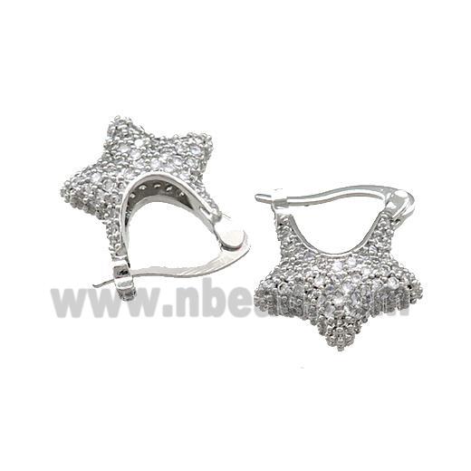 Copper Latchback Earrings Pave Zircon Star Platinum Plated