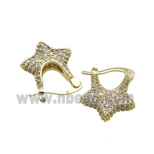 Copper Latchback Earrings Pave Zircon Star Gold Plated