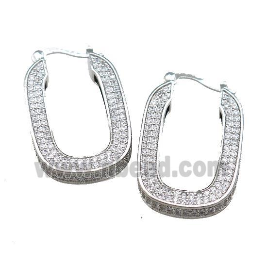 Copper Latchback Earrings Pave Zircon Platinum Plated