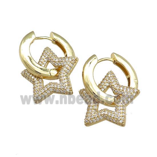 Copper Hoop Earrings Star Pave Zircon Gold Plated