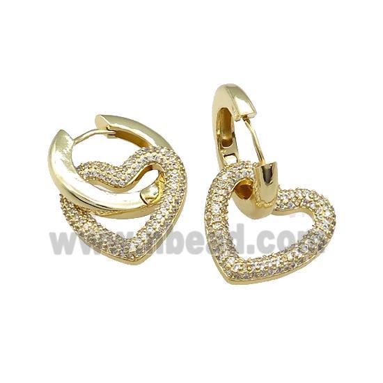 Copper Hoop Earrings Heart Pave Zircon Gold Plated