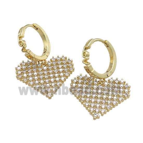 Copper Hoop Earrings Heart Pave Zircon Gold Plated