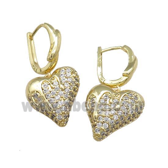 Copper Latchback Earrings Heart Pave Zircon Gold Plated