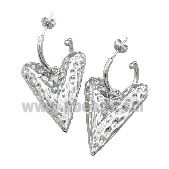 Copper Stud Earrings Heart Hammered Platinum Plated