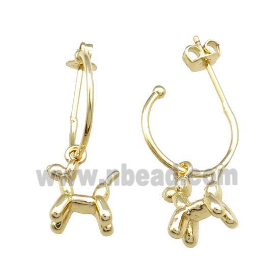 Copper Stud Earrings With Dog Charms Gold Plated
