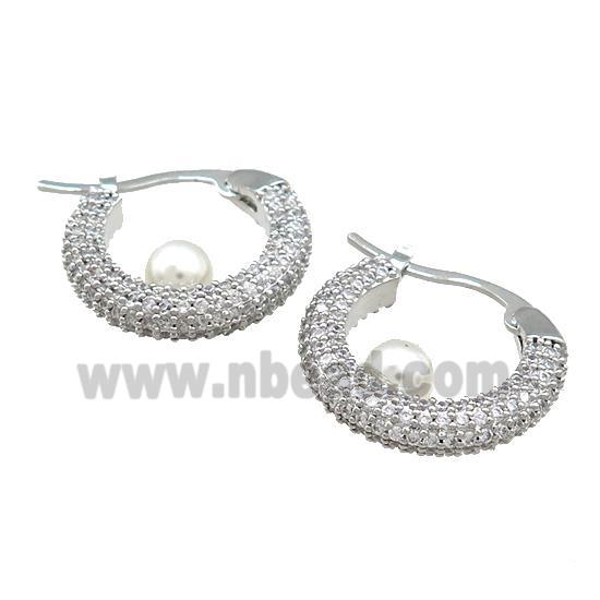 Copper Latchback Earrings Pave Zircon Pearlized Plastic Platinum Plated