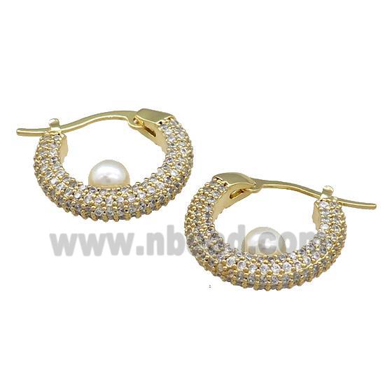 Copper Latchback Earrings Pave Zircon Pearlized Plastic Gold Plated