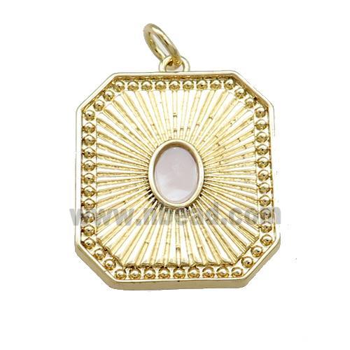 Copper Rectangle Pendant Pave Gemstone Gold Plated