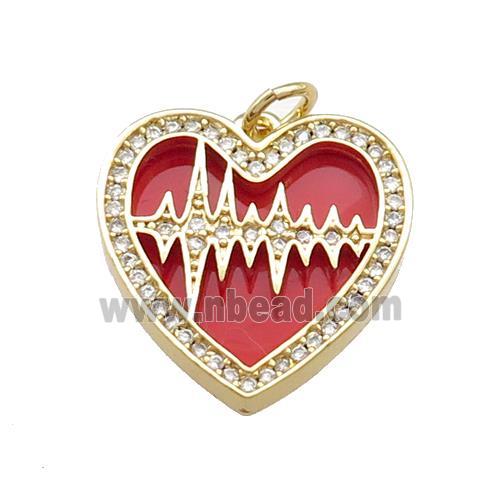 Copper Heart Pendant Pave Red Zircon Gold Plated