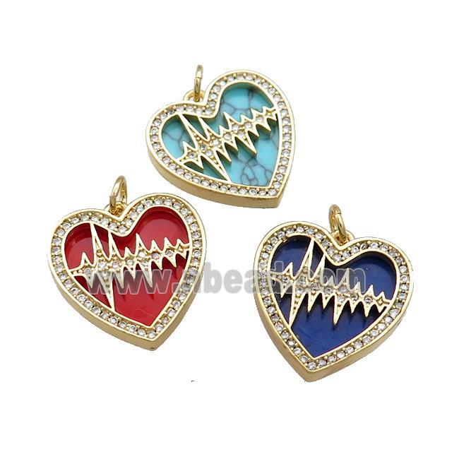 Copper Heart Pendant Pave Gemstone Zircon Gold Plated Mixed