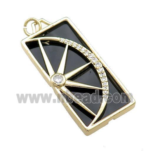 Copper Rectangle Pendant Pave Agate Zircon Star Moon Gold Plated