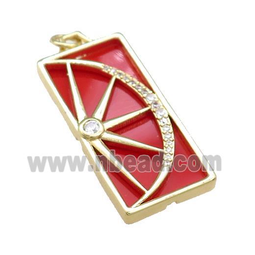 Copper Rectangle Pendant Pave Agate Zircon Star Moon Gold Plated