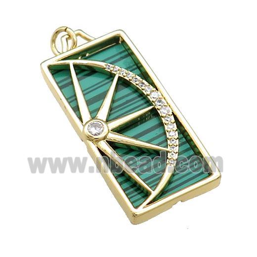 Copper Rectangle Pendant Pave Synthetic Malachite Zircon Star Moon Gold Plated